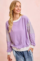 Trendsi BiBi Mix and Match Sweatshirt with Floral Sleeve Striped -