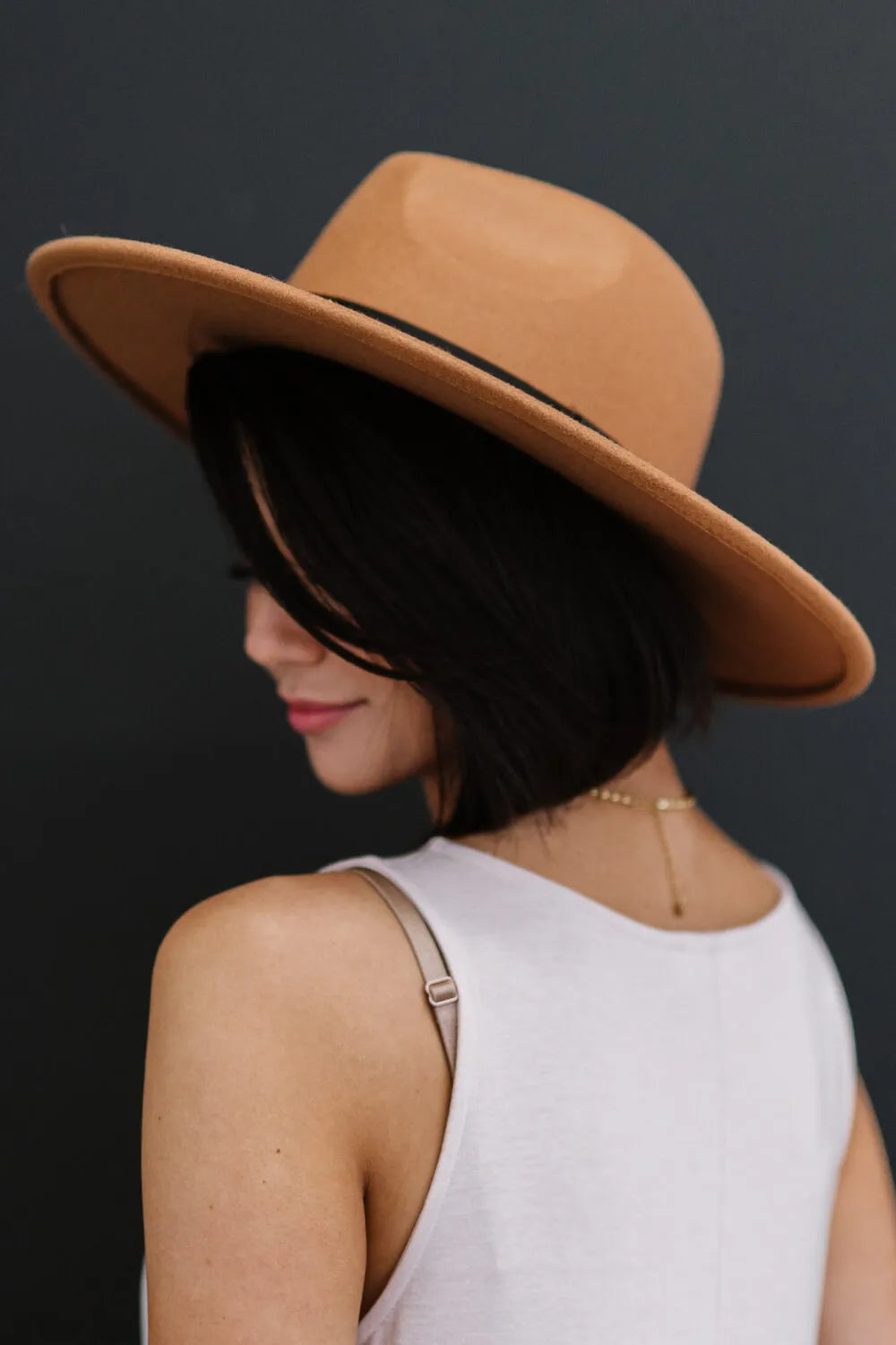 Women's Fedora Hat Dark Tan With Black Ribbon Polyester Adjustable — product view 5