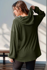 Trendsi Double Take Full Size Half Button Long Sleeve Hoodie -