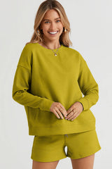 Trendsi Double Take Full Size Texture Long Sleeve Top and Drawstring Shorts Set -