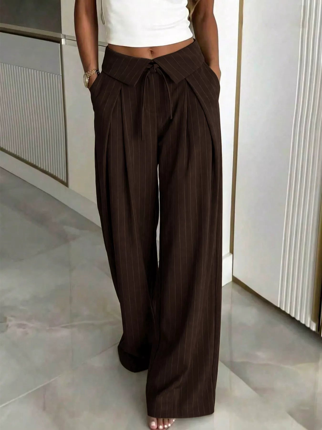Trendsi High-Waisted Wide-Leg Pinstripe Pants -