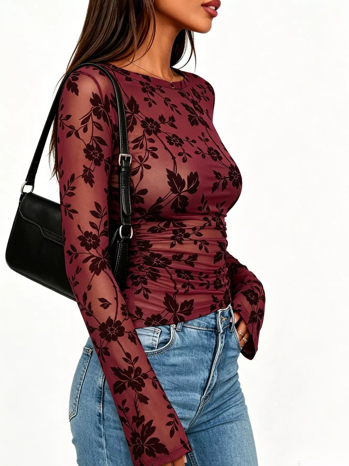 Trendsi Slim Fit Floral Print Long Sleeve Top -
