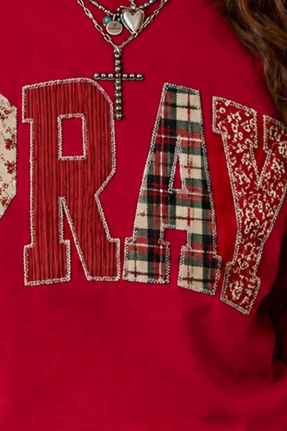 Women's floral buffalo plaid striped embroidered patch western sweatshirt