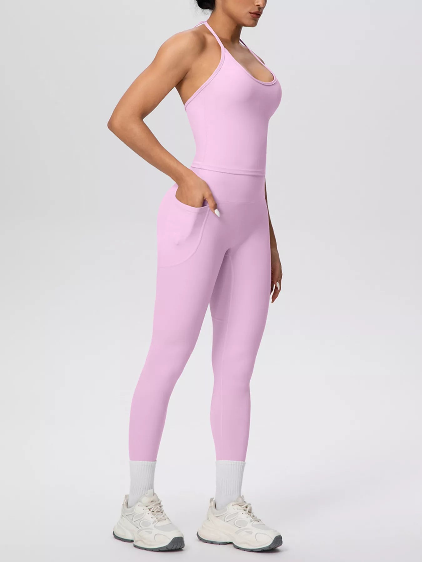 Trendsi Halter Neck Cami and High-Waisted Leggings Active Set -