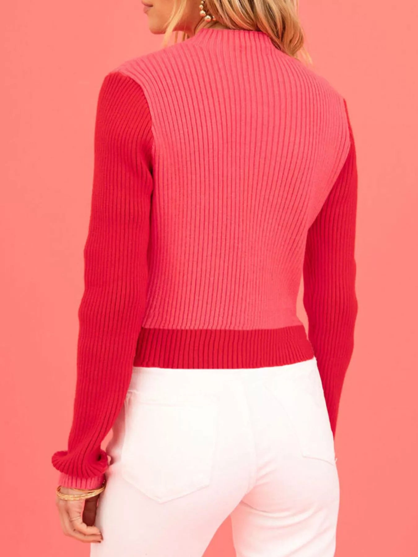 Trendsi Color-Block Heart Pattern Ribbed Knit Sweater -