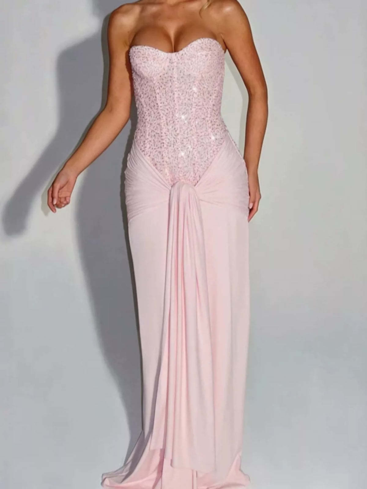 Strapless Sequin Corset Maxi Dress, front view