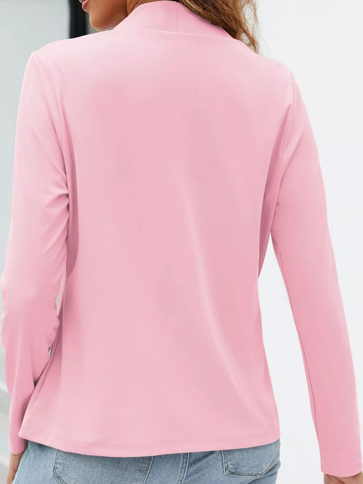 Mandarin neck long sleeve blazer, back view