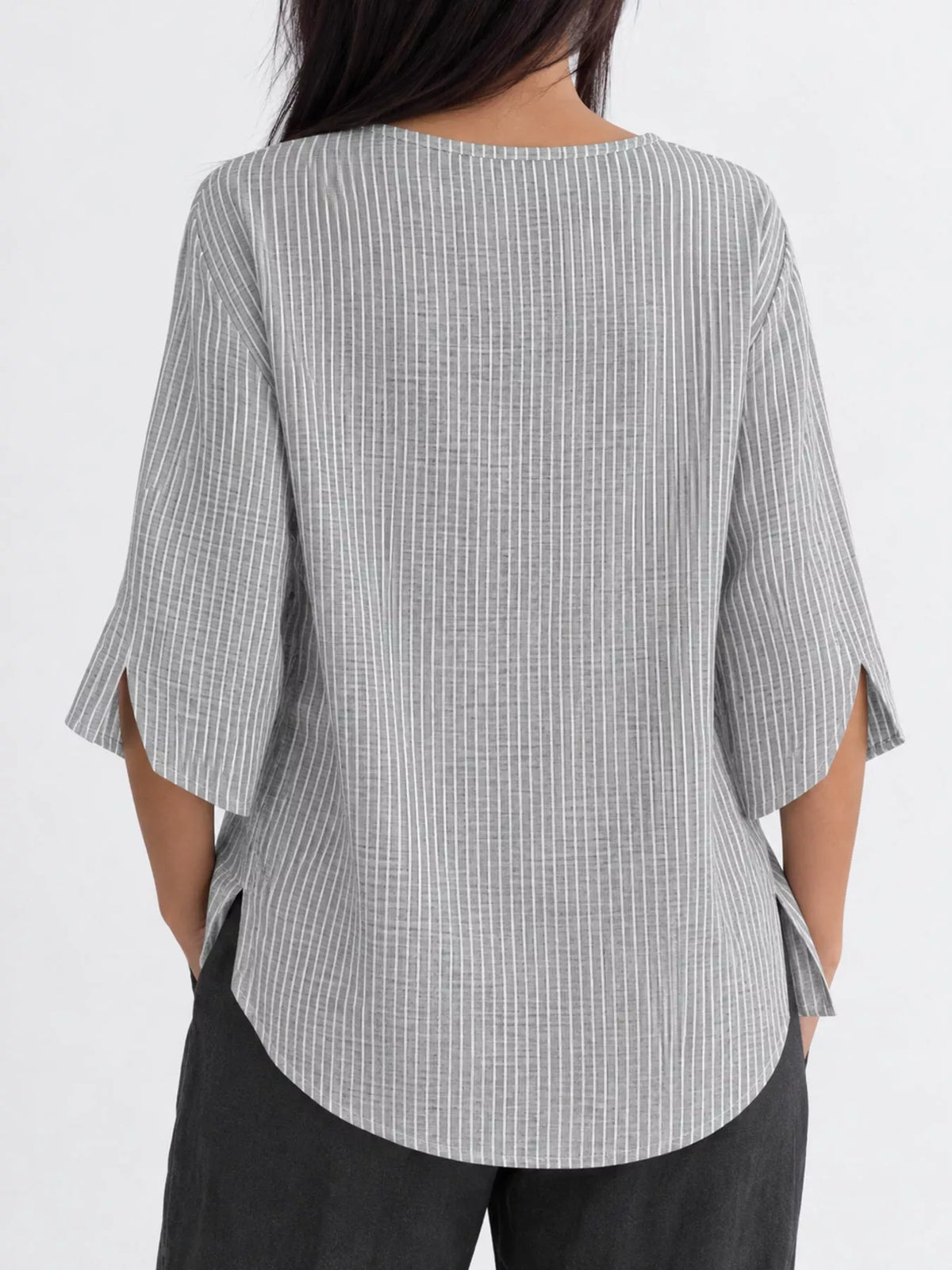 Light Gray Striped Loose-Fit Blouse, back view
