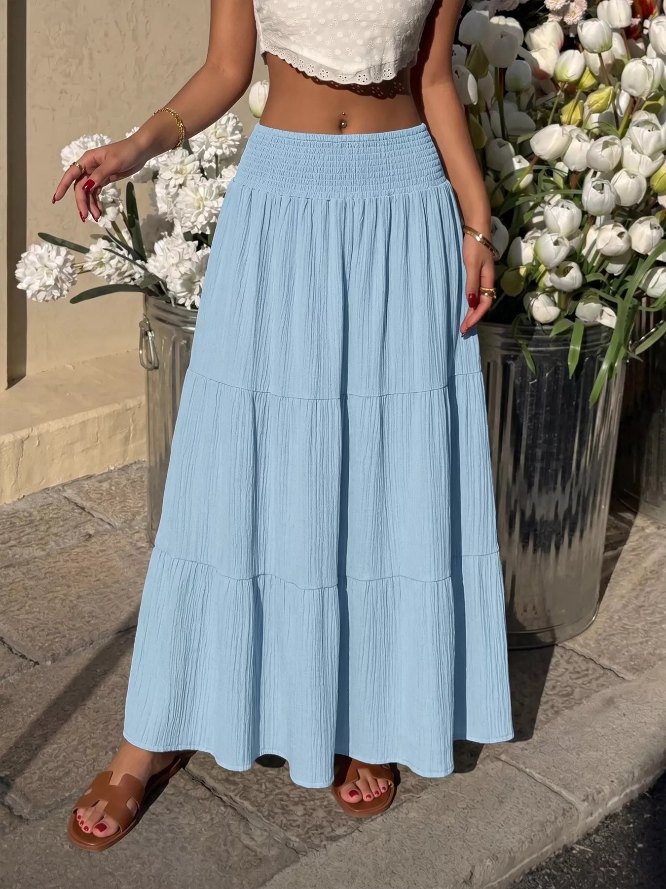 Trendsi Tiered Flowy Maxi Skirt -