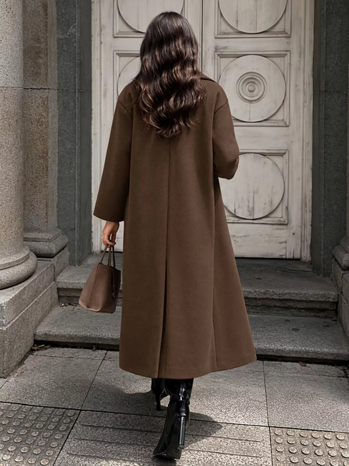 Double-Breasted Longline Coat — back view