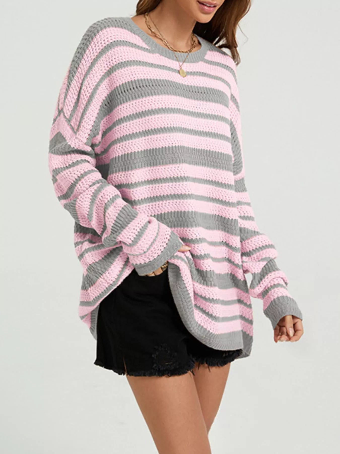 Trendsi Striped Drop Shoulder Sweater -