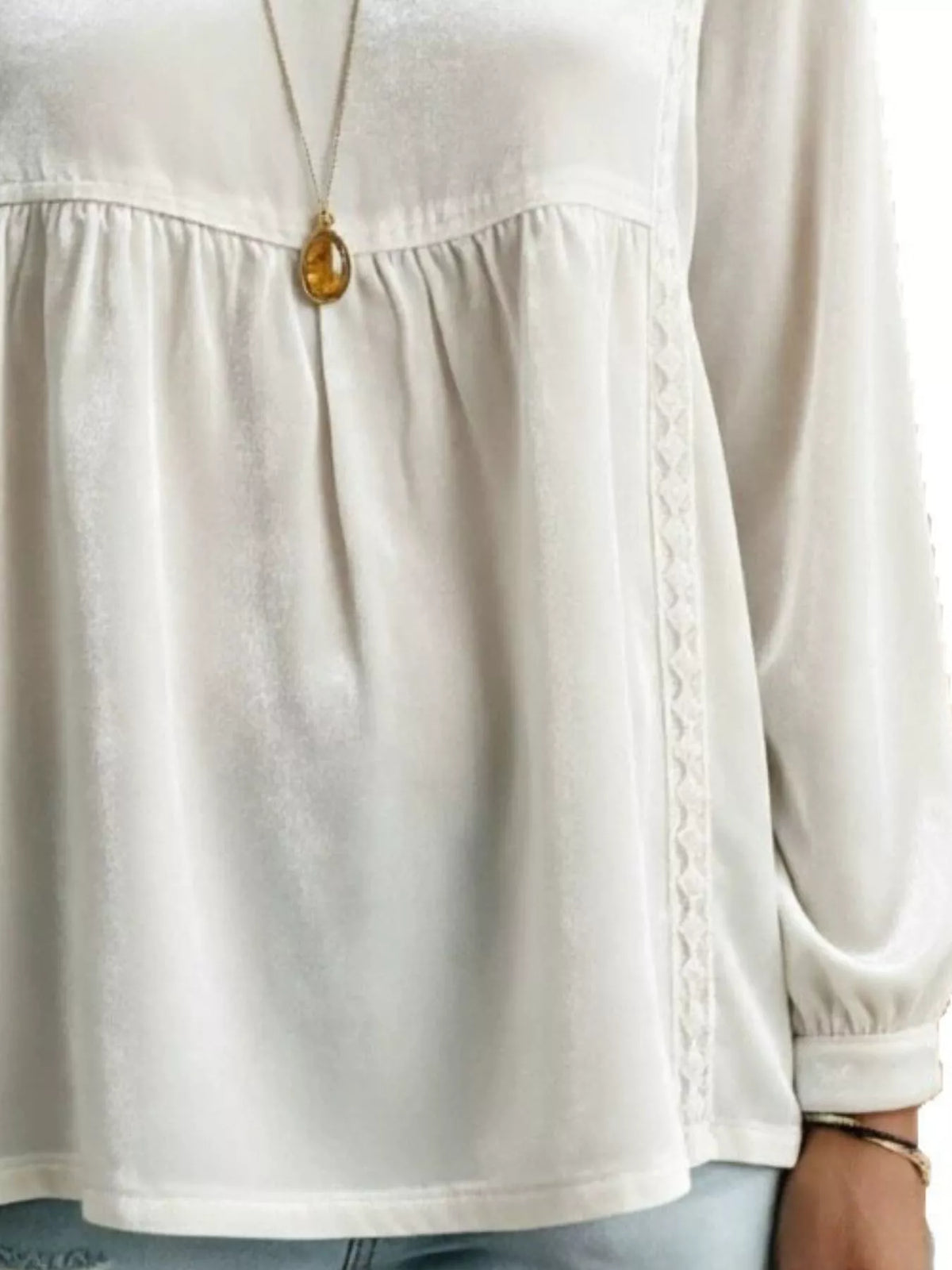Women's V-Neck Long-Sleeve Velvet Blouse with Lace Trim — alternate view 2