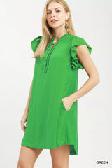 Trendsi Umgee Ruffle Sleeve Henley Shift Dress -