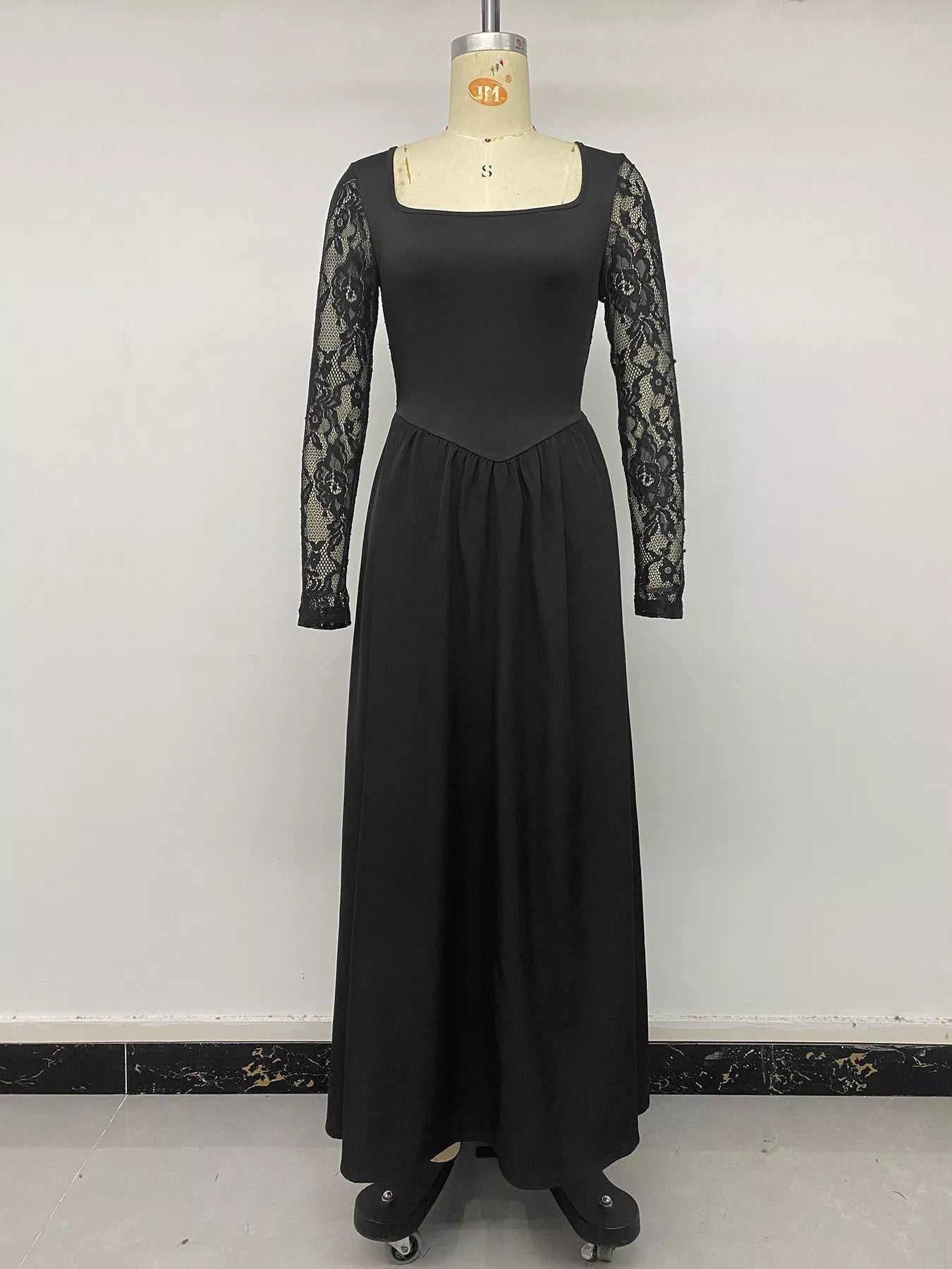 Trendsi Square Neck Sheer Sleeve Maxi Dress -
