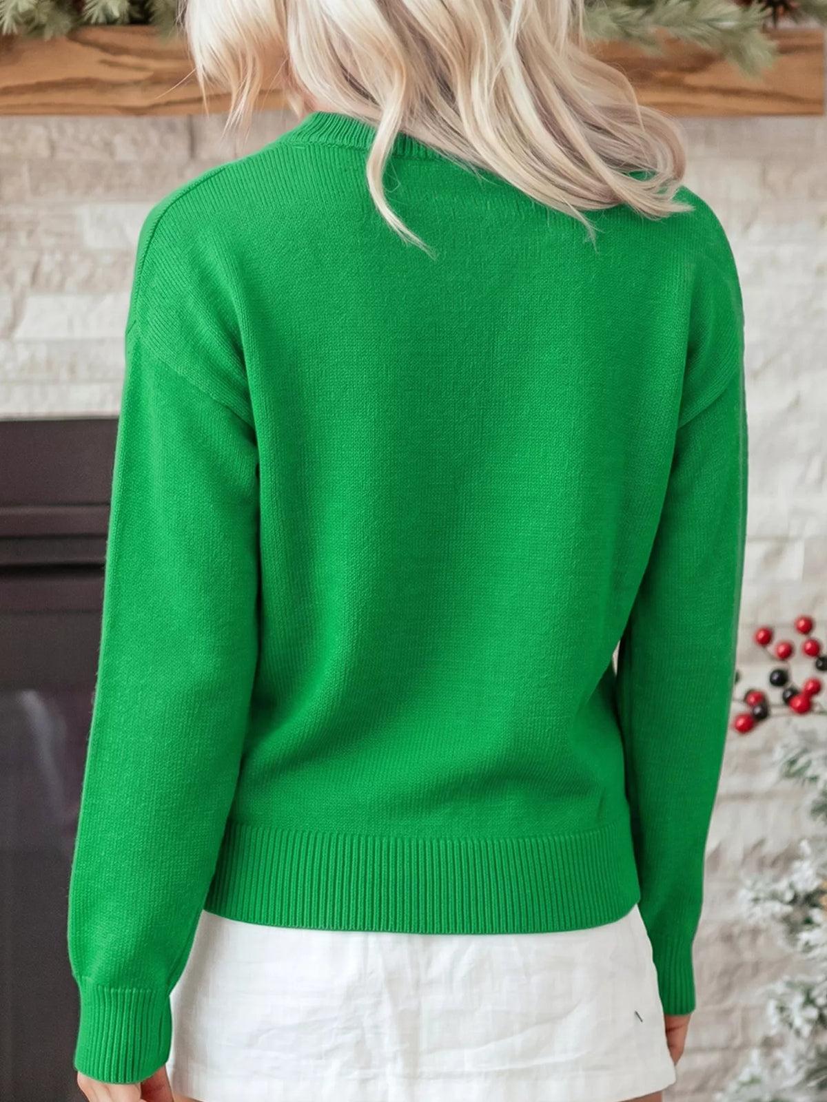 Christmas patch sweater, green full back