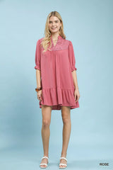 Trendsi Umgee Lace Yoke Tiered Mini Dress -