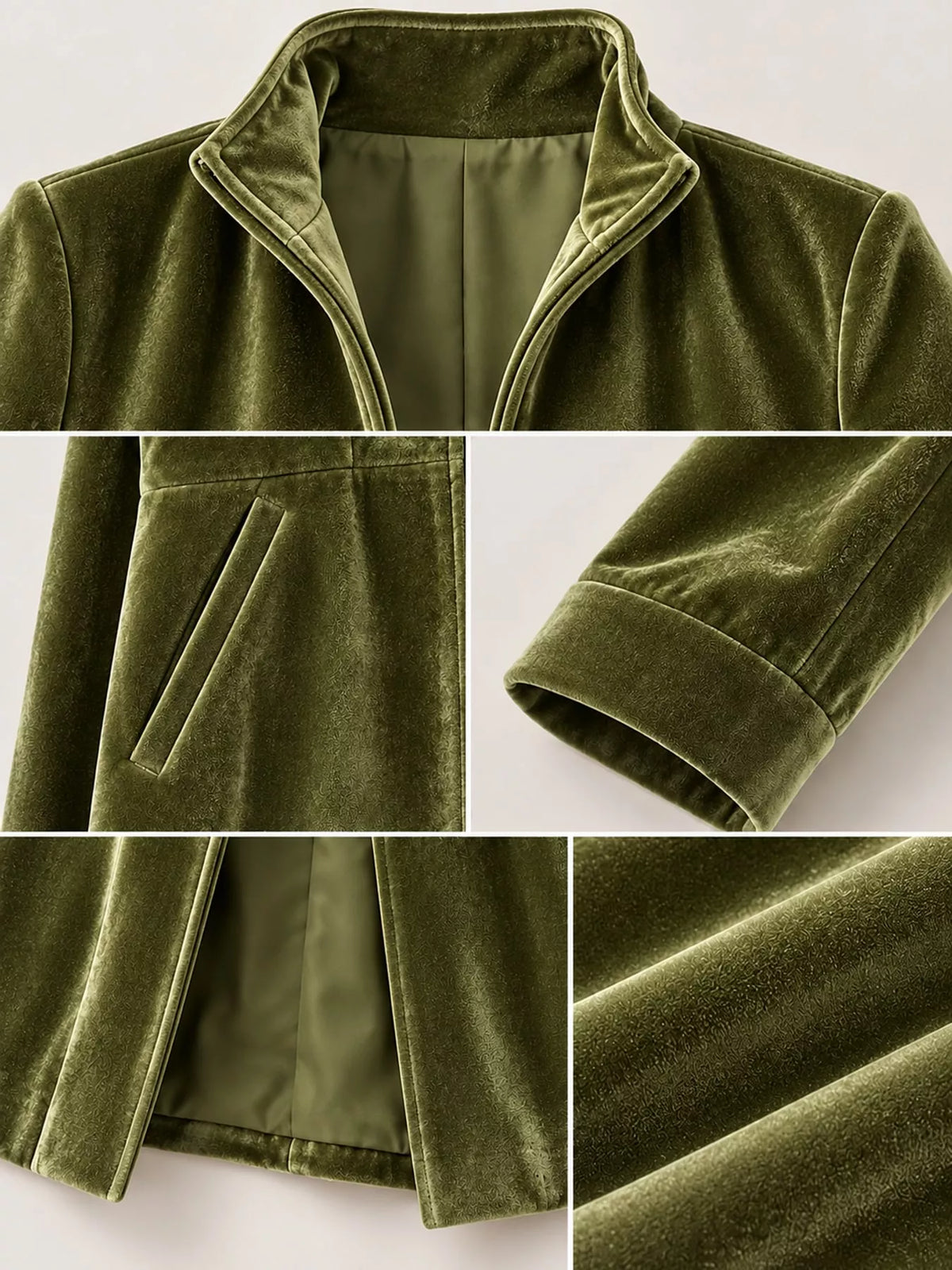 Olive Green velvet zip-up longline jacket