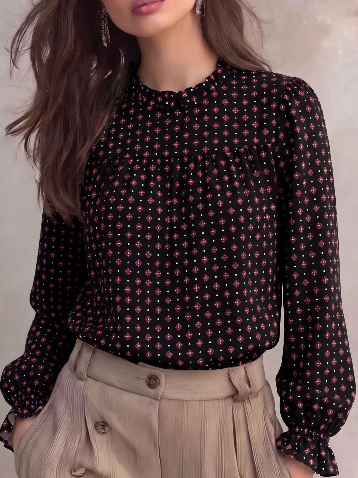 Geometric-print blouse, black front