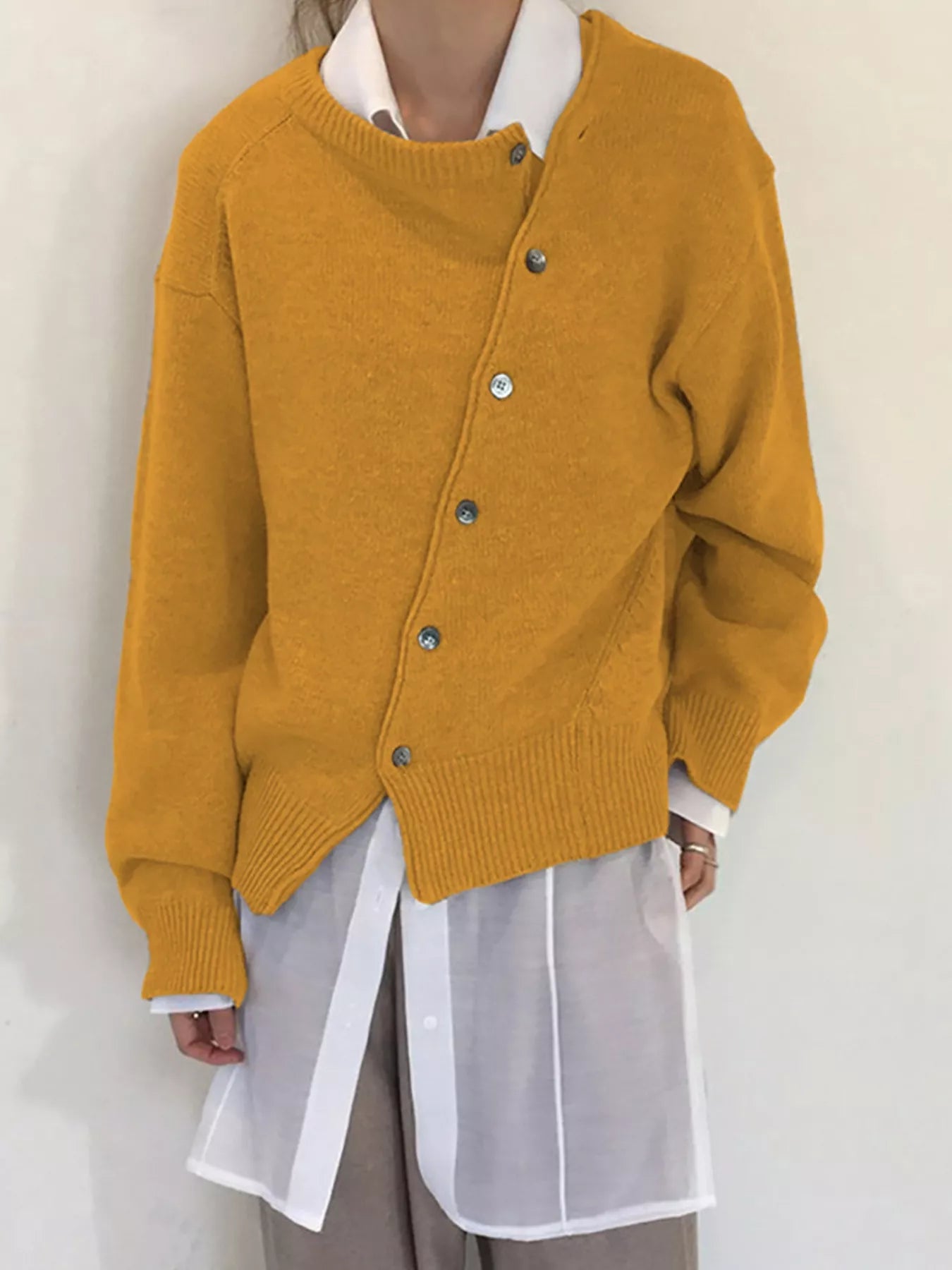 Trendsi Asymmetric Button-Down Sweater -