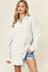 Trendsi Double Take Full Size Pocketed Texture Button Up Shirt -