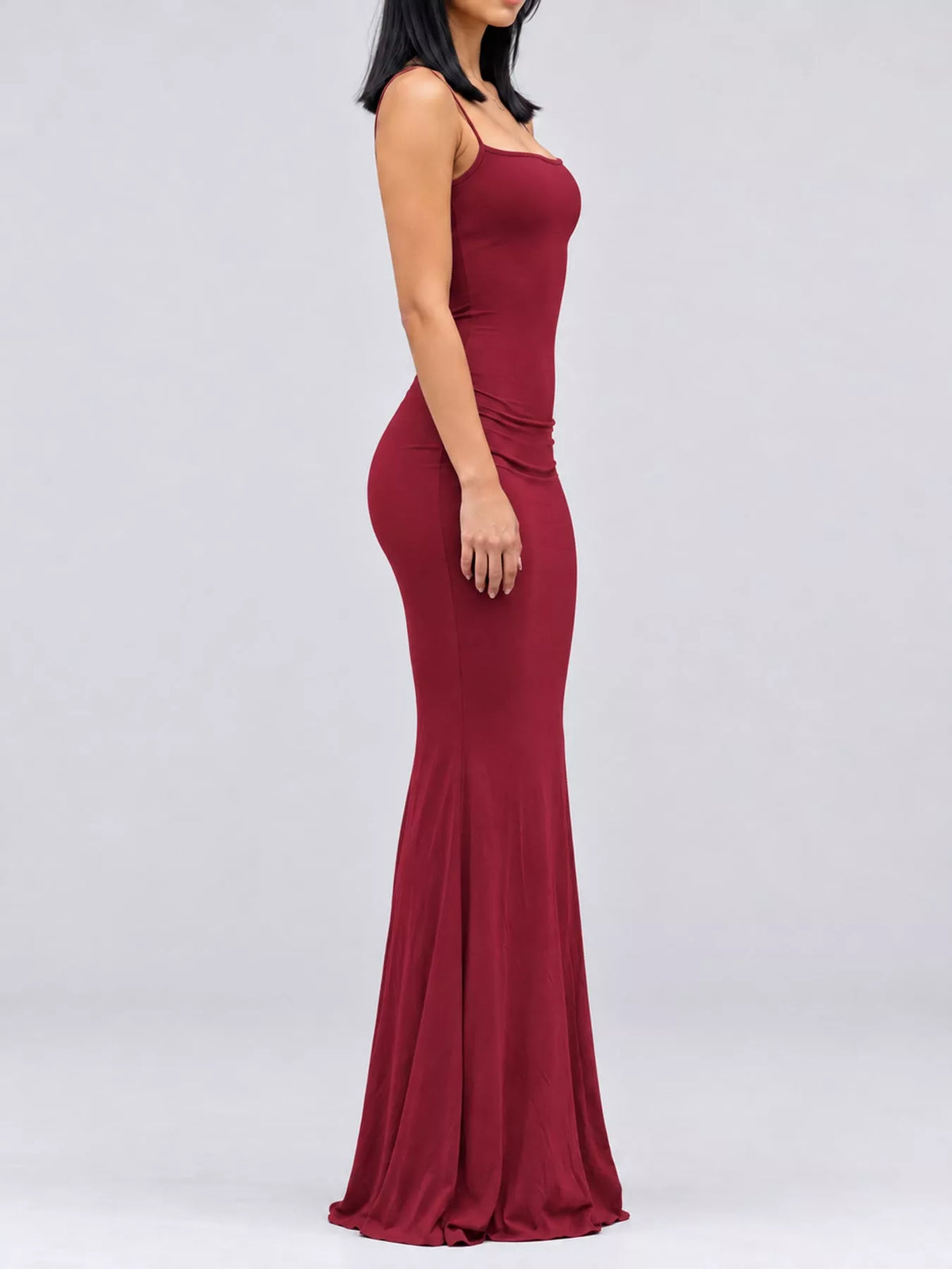 Square neck spaghetti-strap maxi dress, side view