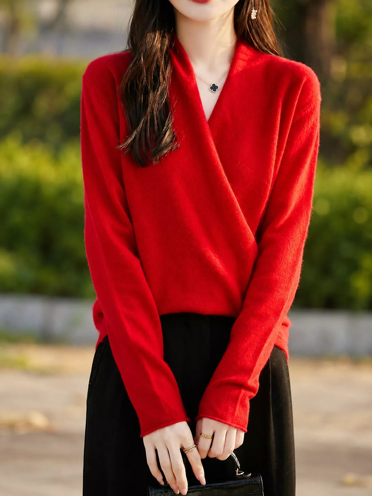 Surplice Long Sleeve Sweater — front view