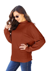 Trendsi Basic Bae Full Size Ribbed Exposed Seam Mock Neck Knit Top - Shirts