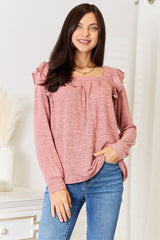 Trendsi Double Take Square Neck Ruffle Shoulder Long Sleeve T-Shirt -