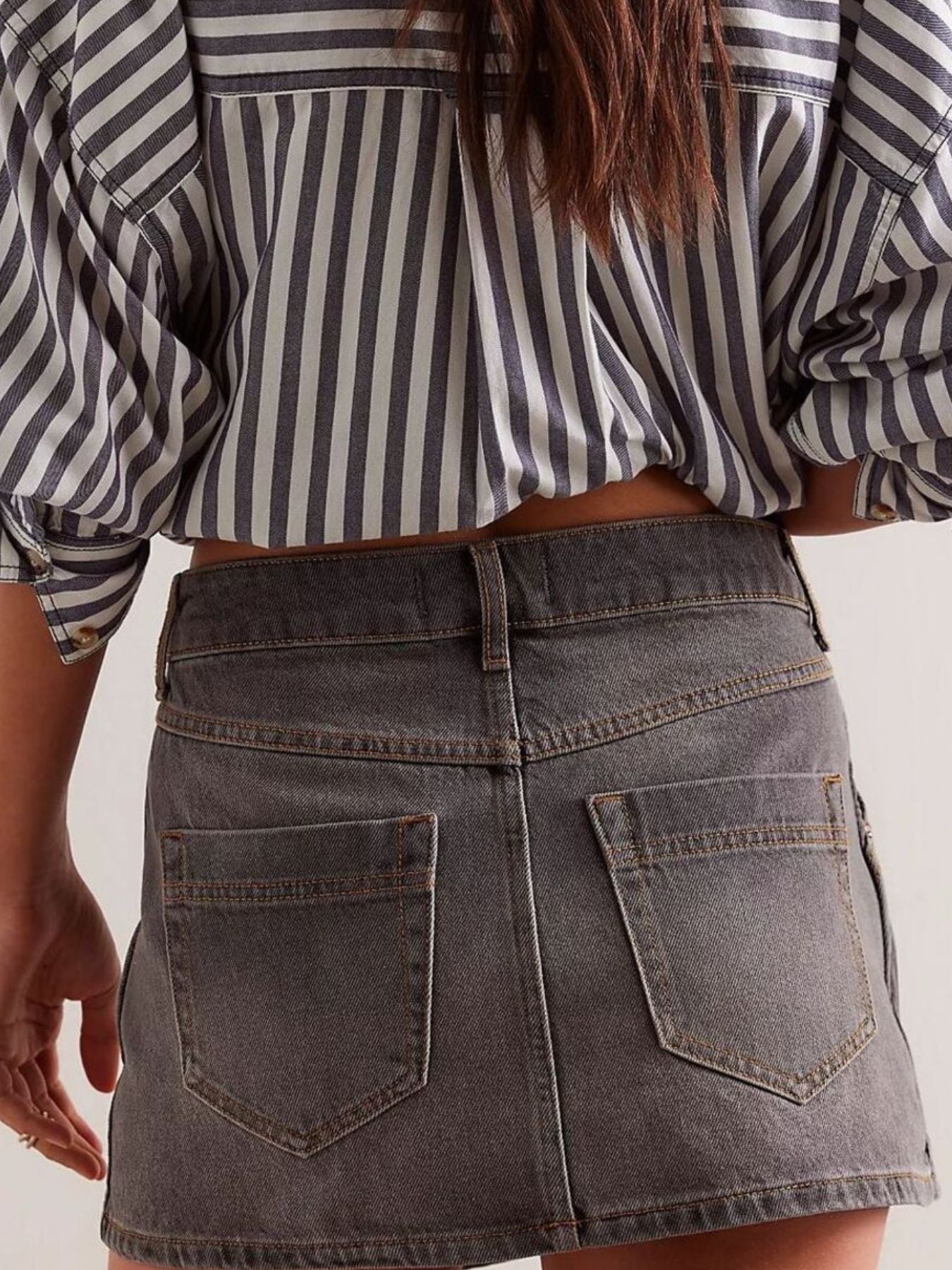 Trendsi Asymmetrical Button-Front Denim Skirt -