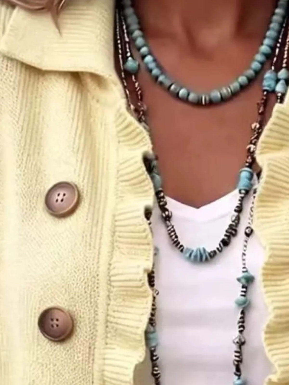 Ruffle-trim button-front cardigan