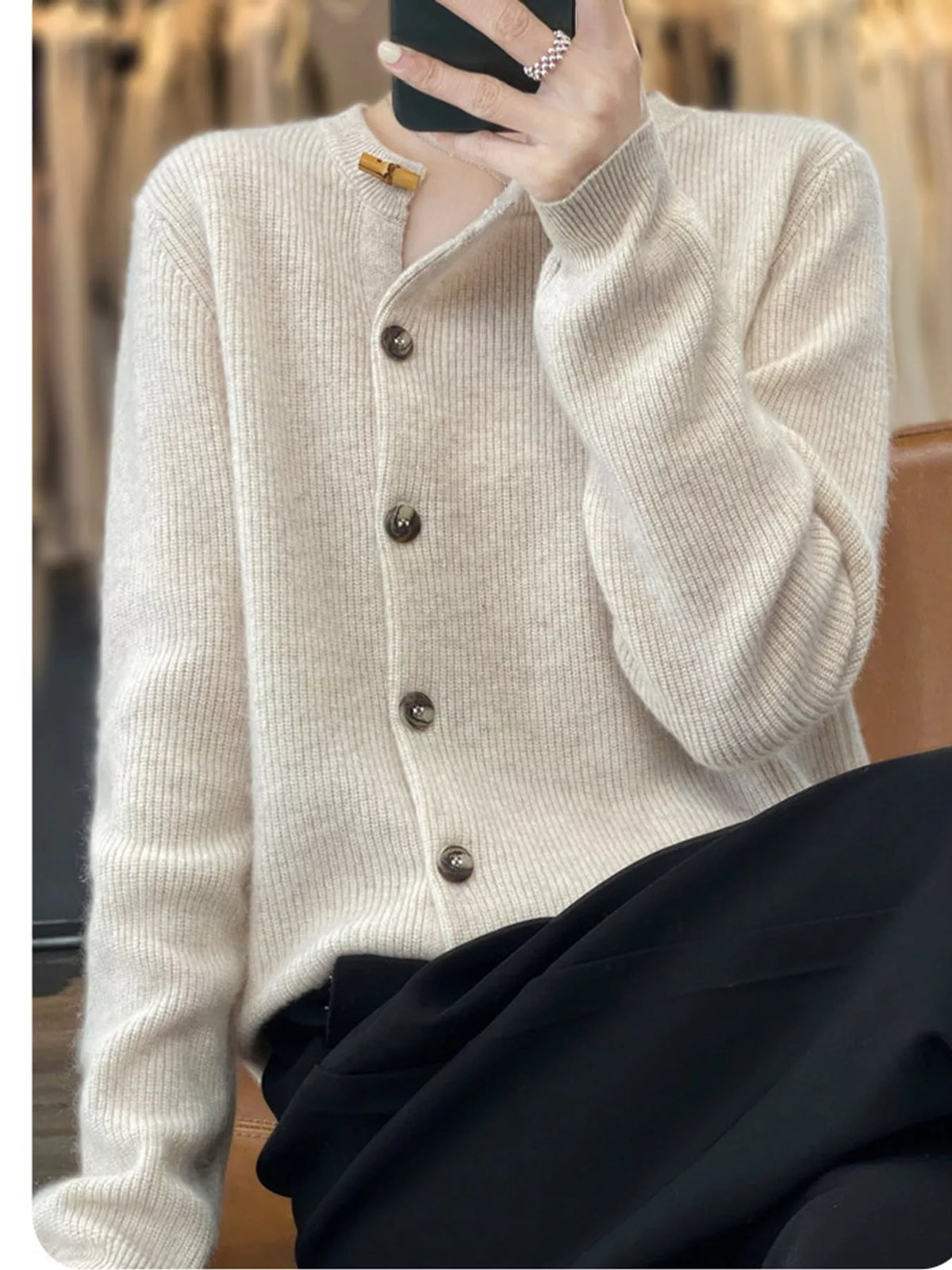 Pearl Barley ribbed knit asymmetrical button cardigan