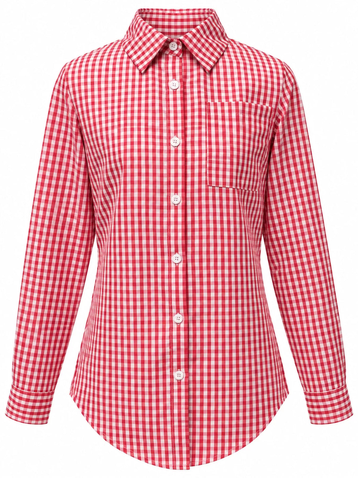 Red and white plaid button-down shirt