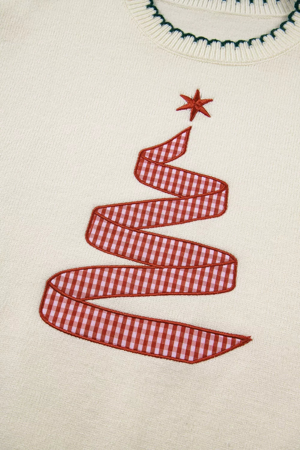 Trendsi Stitched Detail Christmas Tree Holiday Casual Sweater -