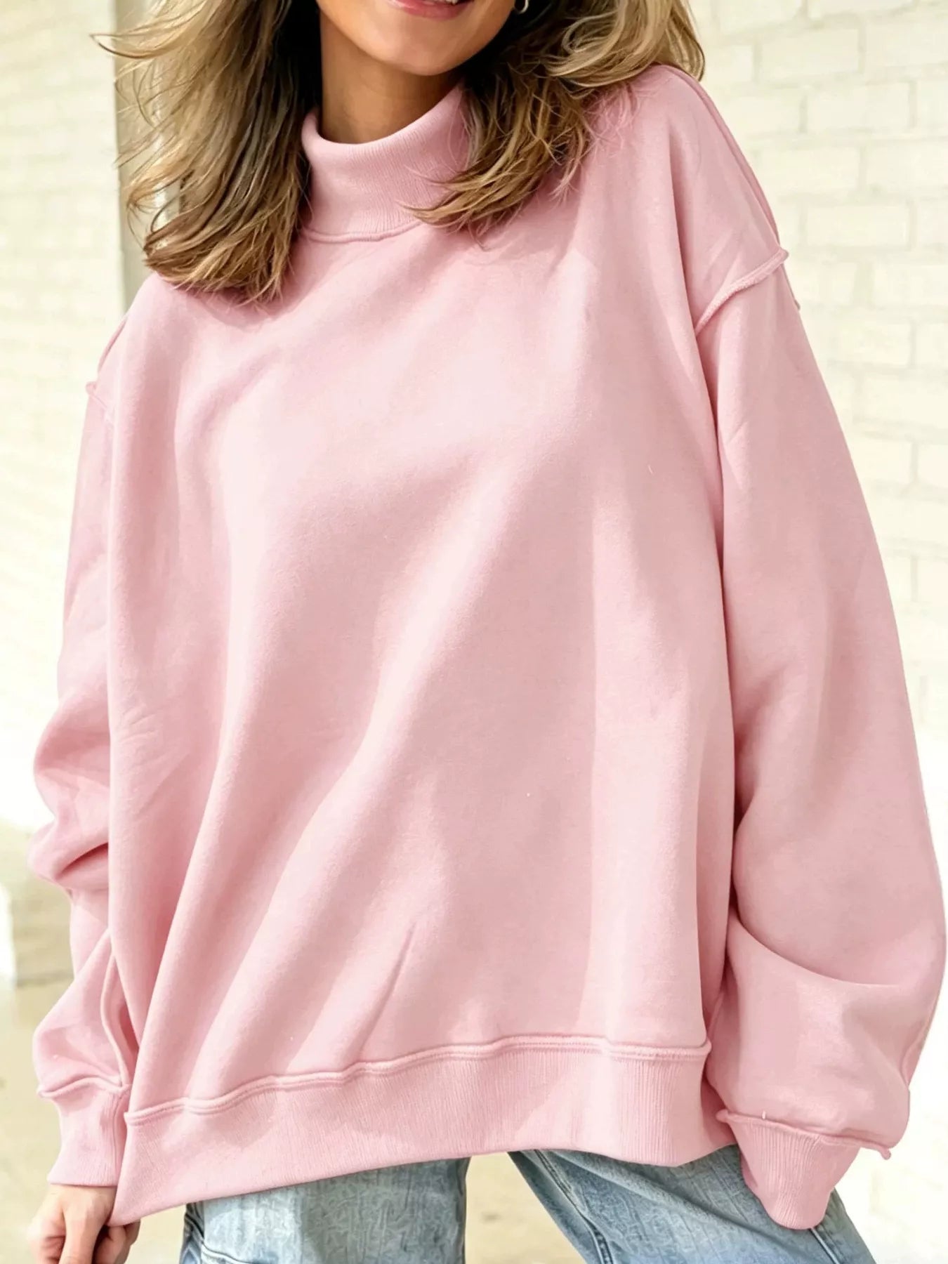 Trendsi Mock Neck Dropped Shoulder Sweatshirt -