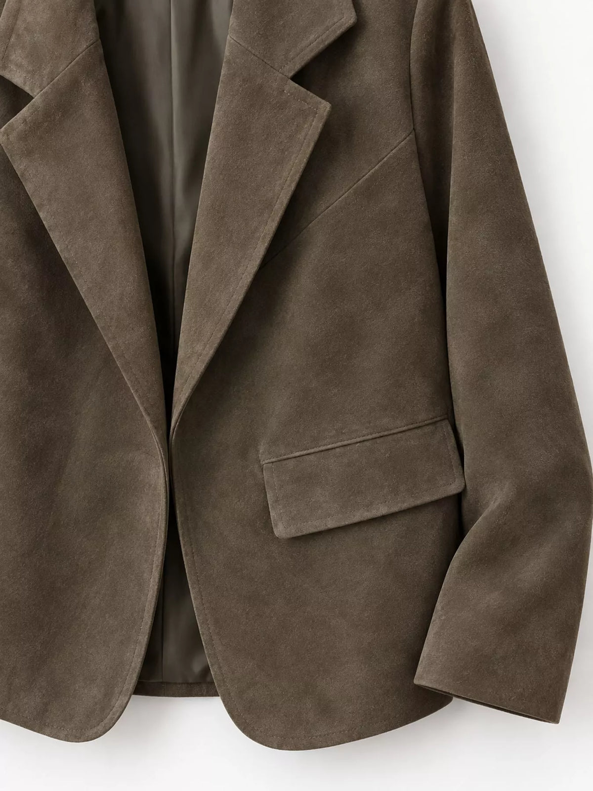 Army green lapel blazer, detail view