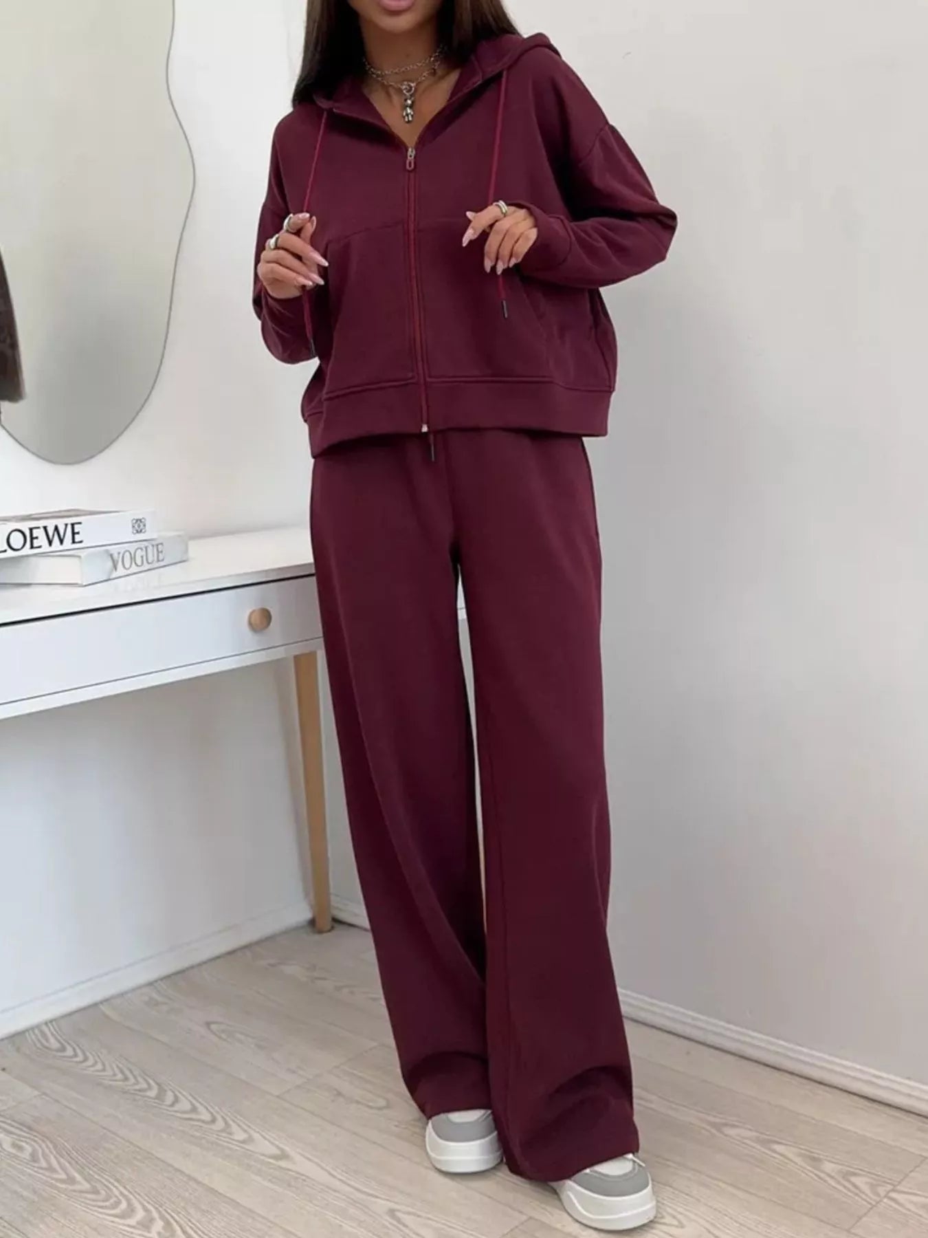 Trendsi Zip-Up Hoodie and Wide-Leg Pants Set -