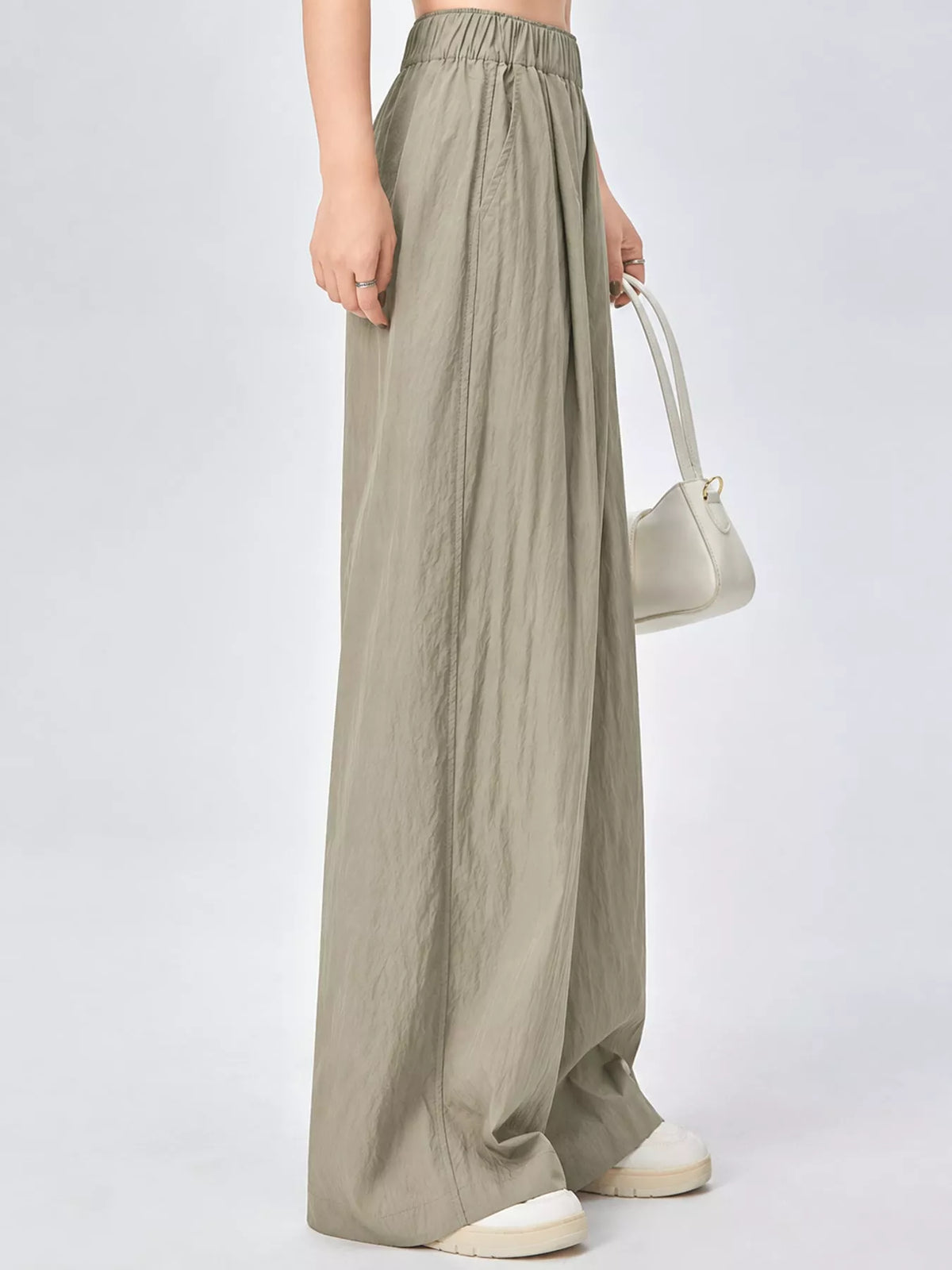 Women's High-Waisted Loose Fit Wide-Leg Casual Pants in taupe — side view
