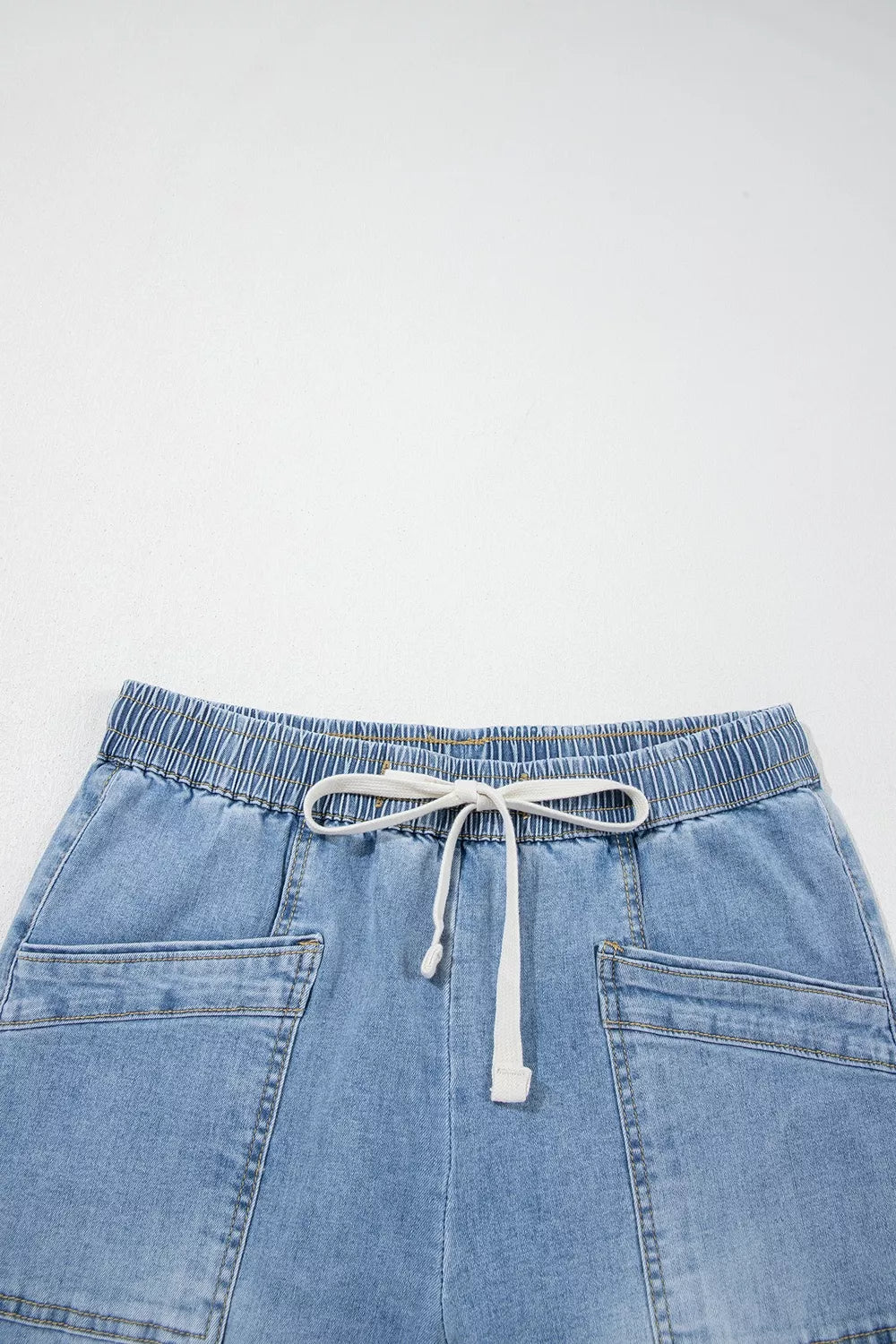 Trendsi Drawstring Waist Wide Leg Ankle Length Jeans -