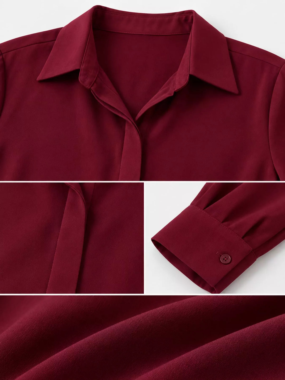 Button-up shirt, burgundy detail collage