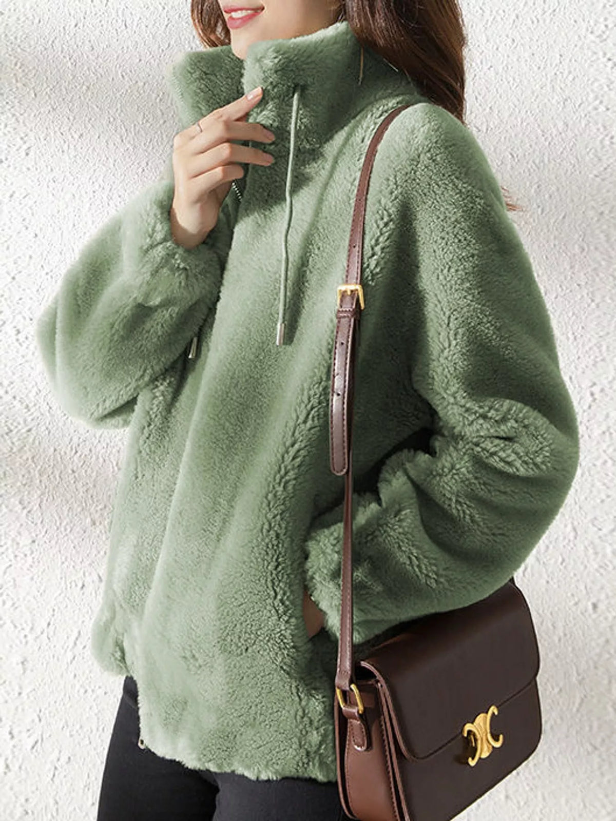 Faux-fur jacket, green front