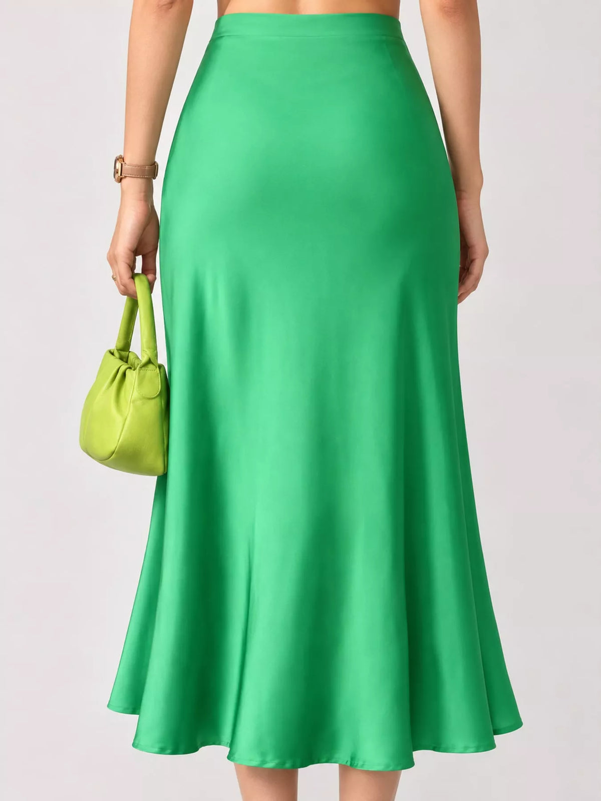 Satin midi skirt, green waist front