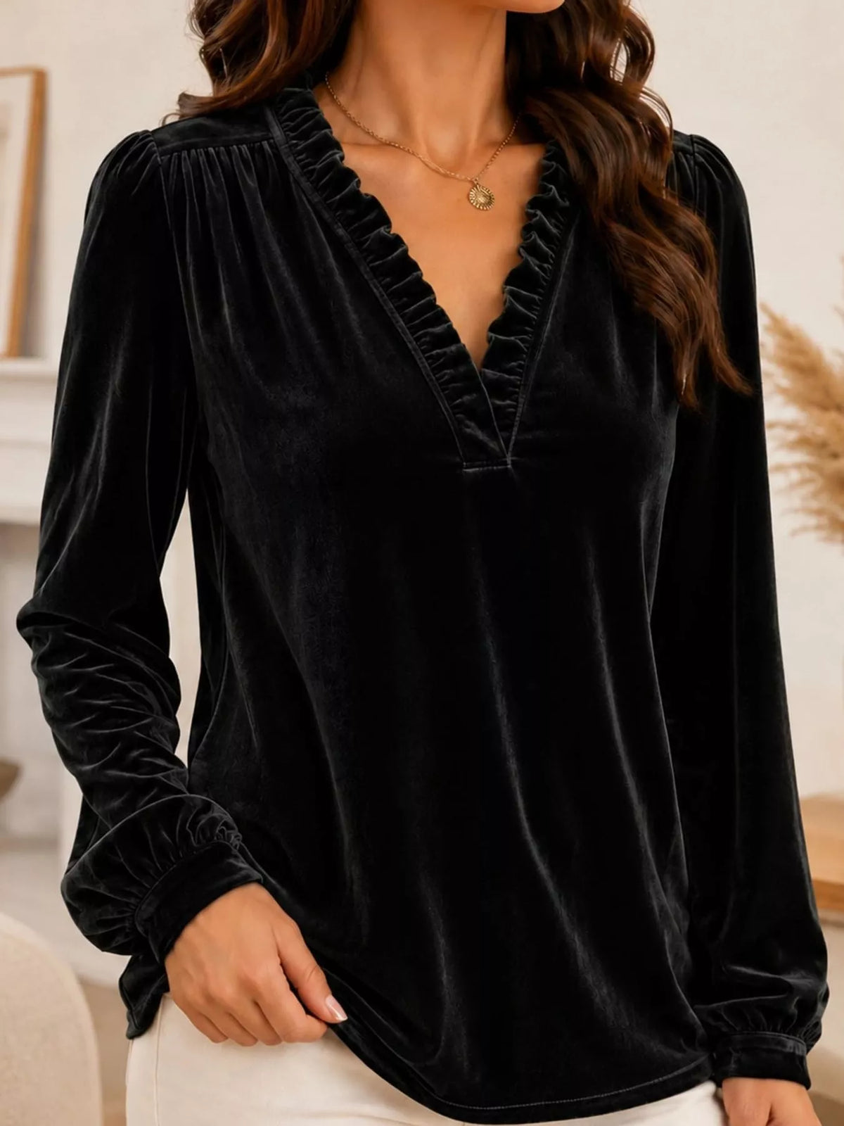 Black long-sleeve blouse