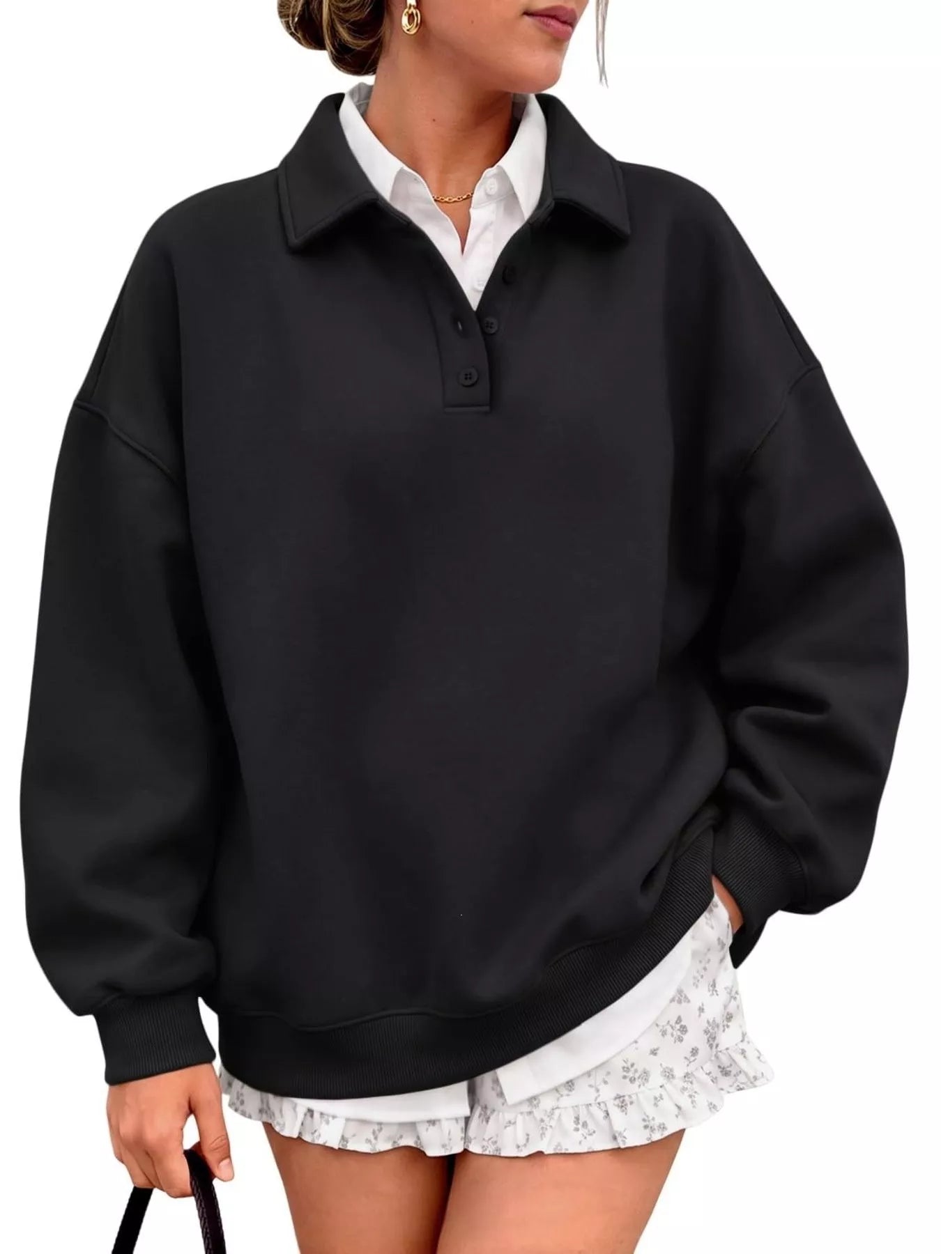 Trendsi Button Detail Dropped Shoulder Sweatshirt -