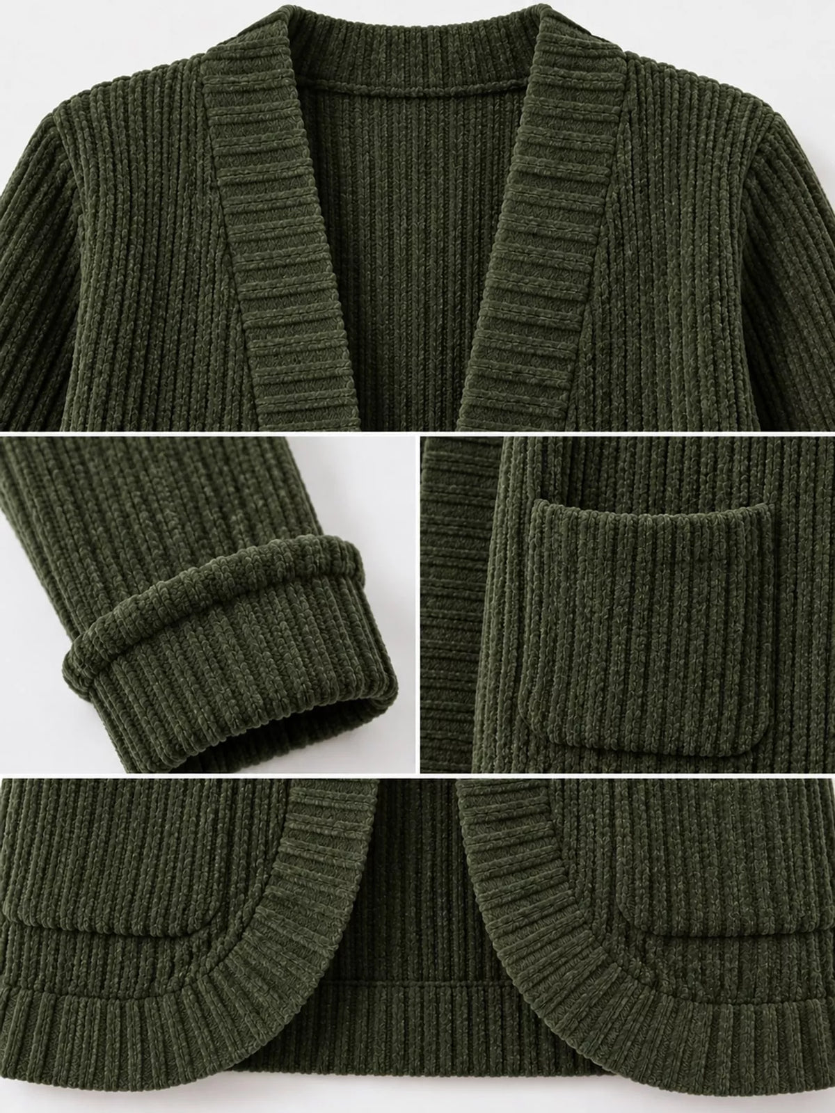 Ribbed Knit Open Front Cardigan with Pockets — construction details