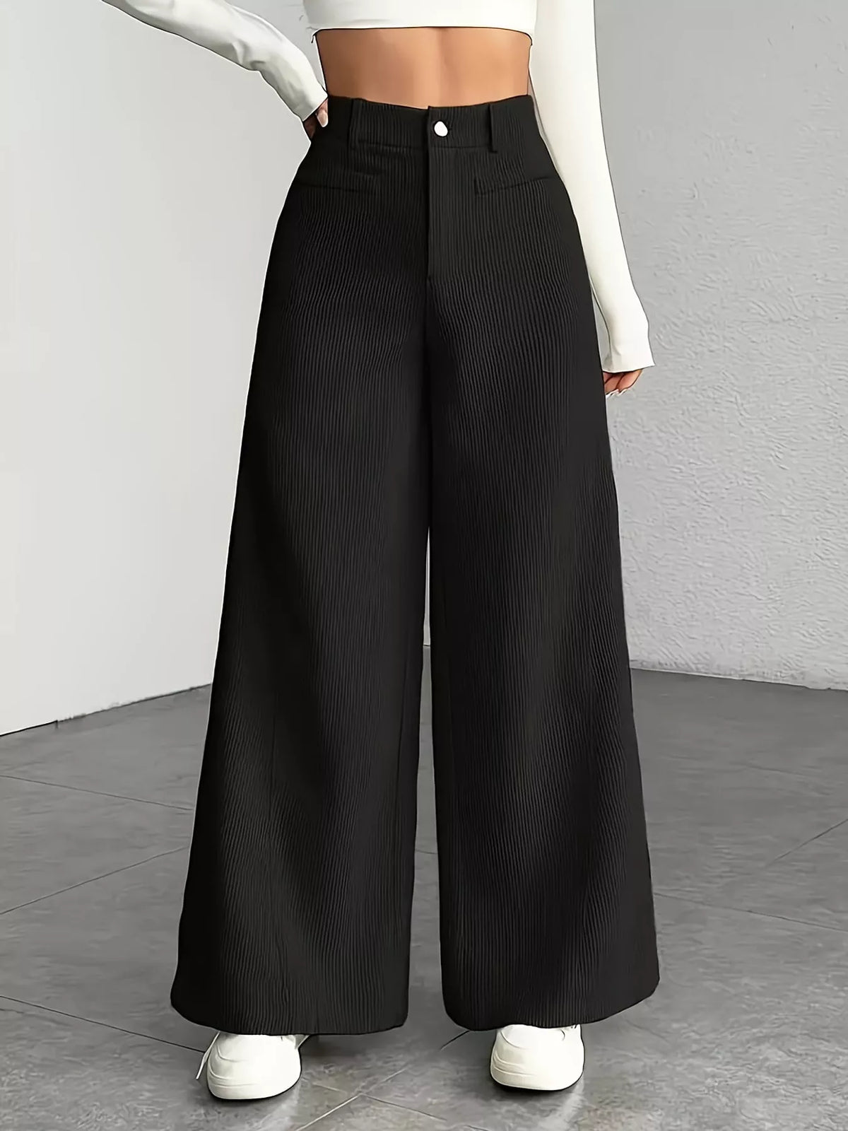 Black high-waisted wide-leg pants
