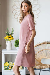Trendsi Heimish Full Size Solid Ribbed Mini Dress with Button Plus Size -