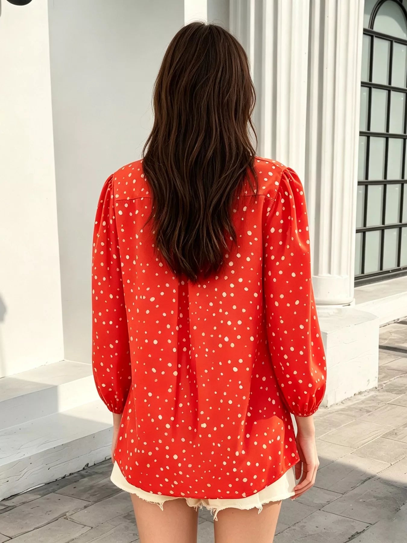 Trendsi Polka Dot Puff Sleeve Shirt - Shirts