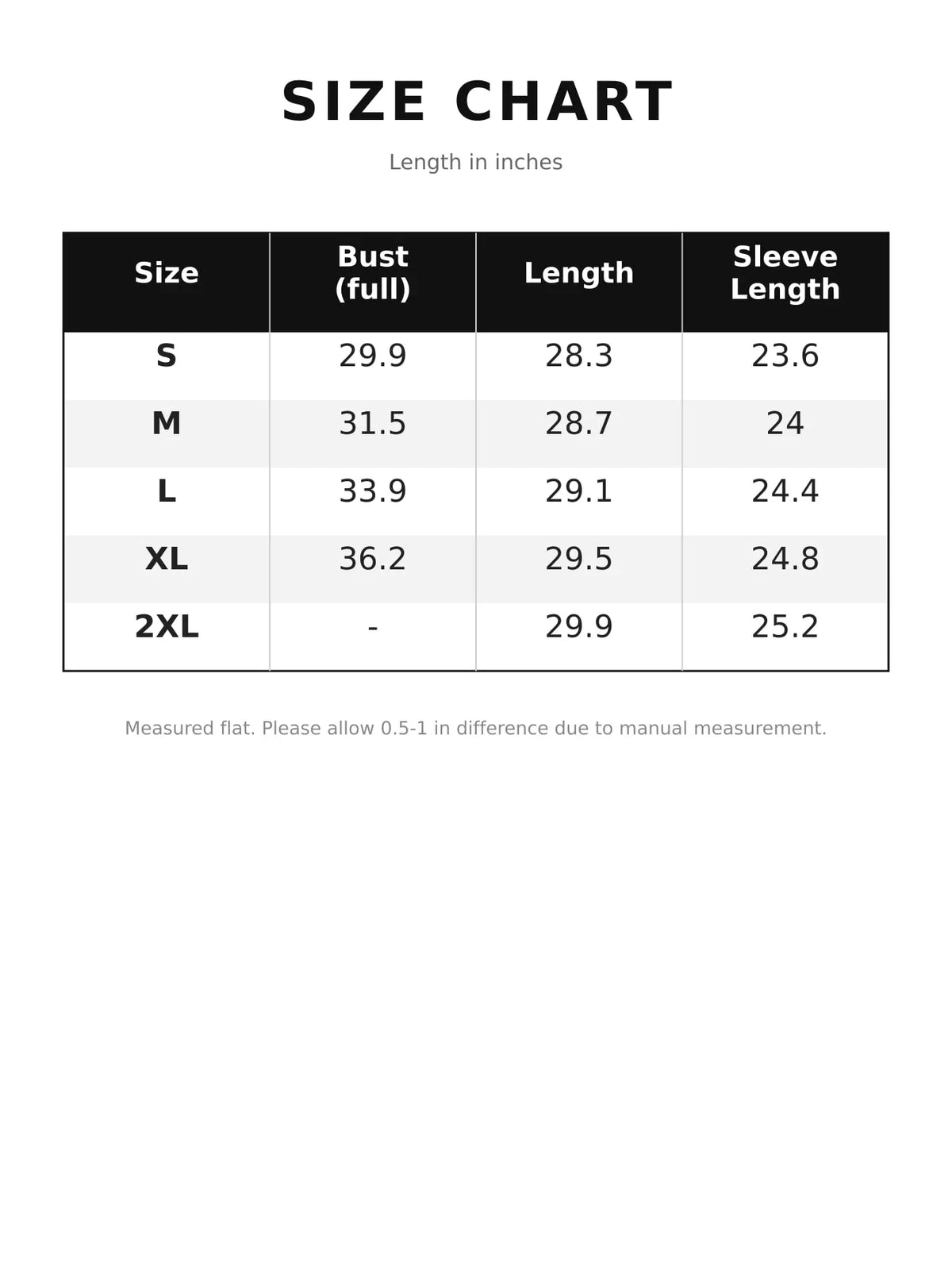 Size chart for leopard print zip-front long sleeve bodysuit
