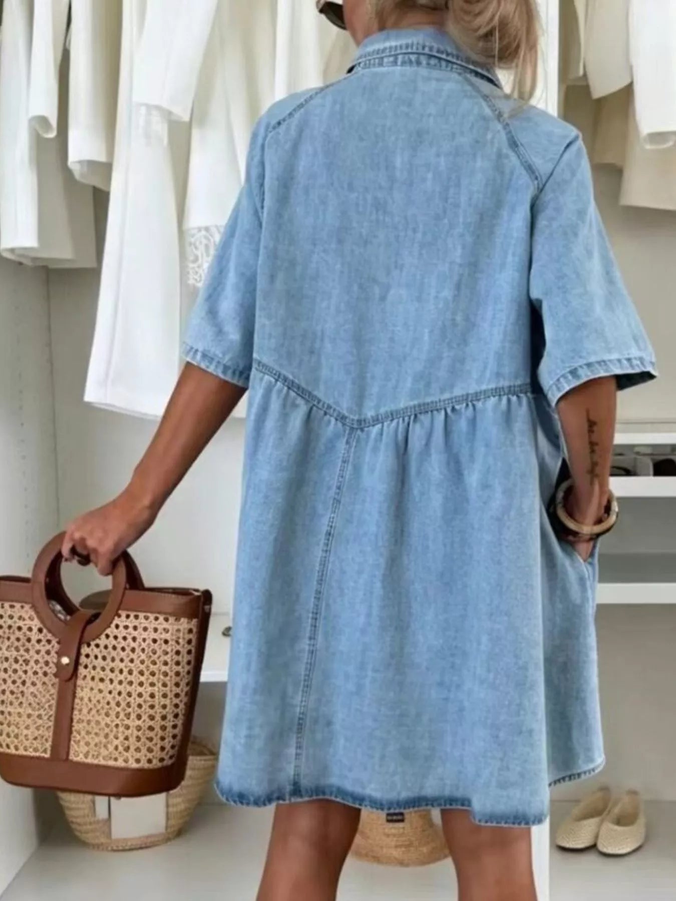 Trendsi Button Up Denim Shirt Dress -