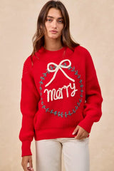 Trendsi BiBi Christmas Wreath Merry Letter Knit Top -